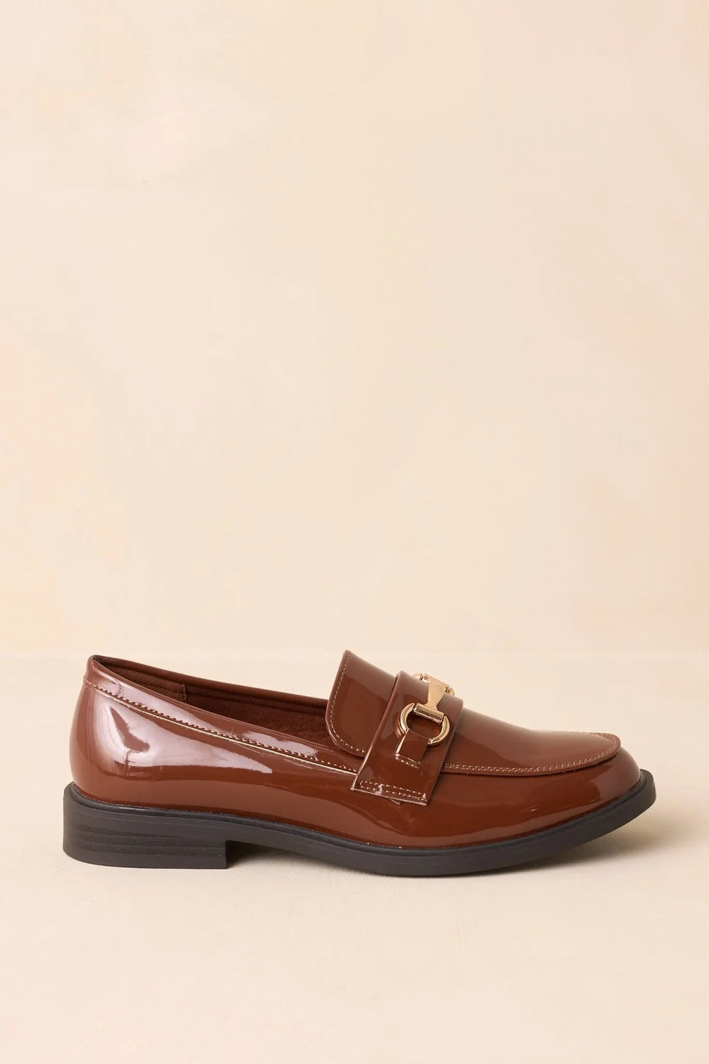 Women's It All Made Sense Brown Patent Faux Leather Loafers | Heel measures 1" 4