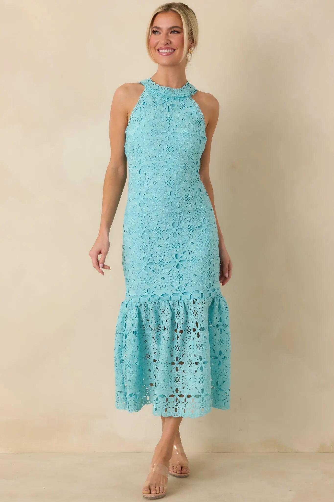 Women's It's A New Day Horizon Blue Floral Embroidered Maxi Dress | 100% Polyester 0
