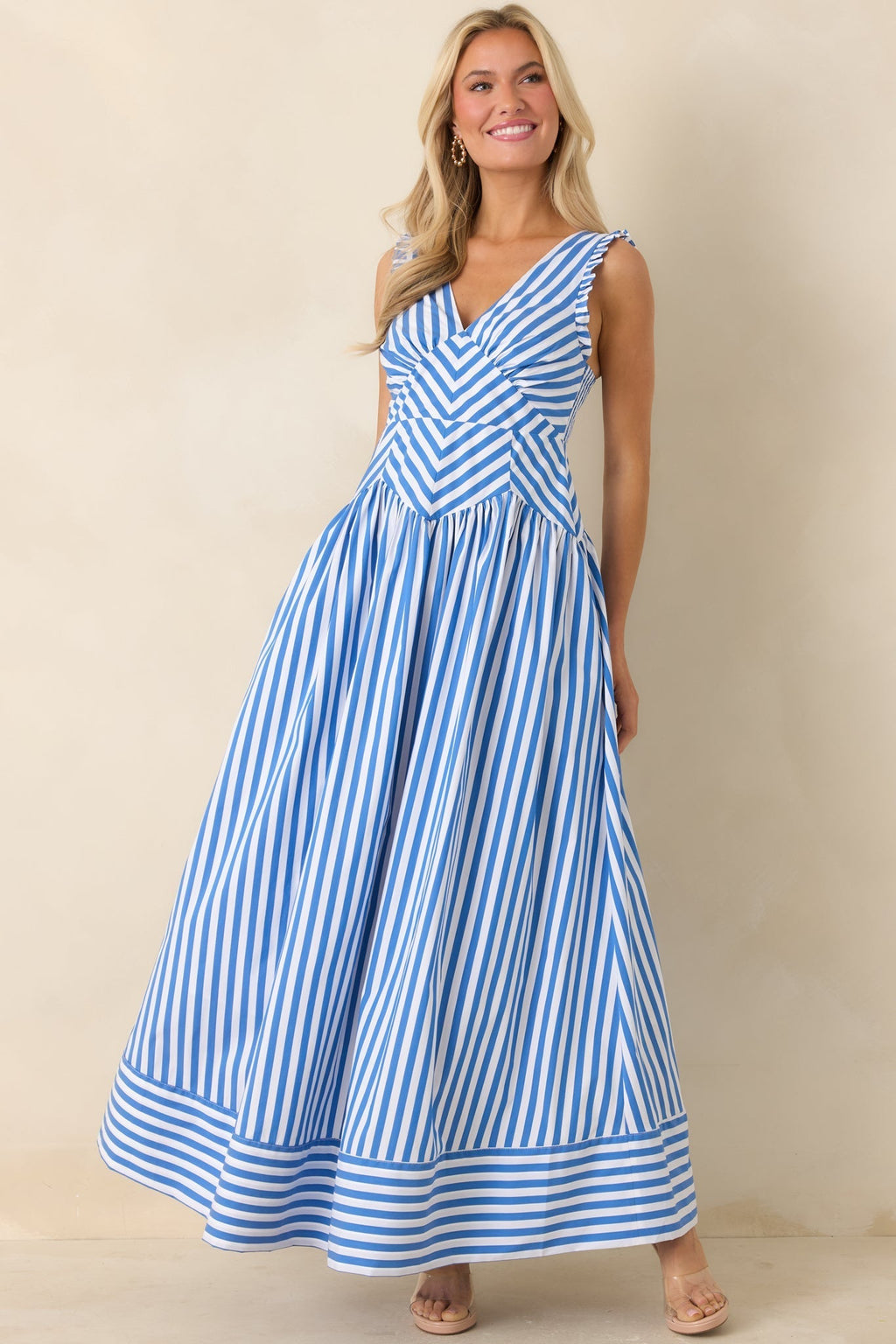 Women's It’s a Good Thing Blue Stripe Cotton Blend Sleeveless Maxi Dress | 70% Cotton 0