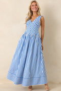 Women's It’s a Good Thing Blue Stripe Cotton Blend Sleeveless Maxi Dress | 70% Cotton 0