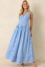 Women's It’s a Good Thing Blue Stripe Cotton Blend Sleeveless Maxi Dress | 70% Cotton 0