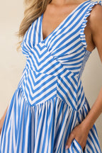 Women's It’s a Good Thing Blue Stripe Cotton Blend Sleeveless Maxi Dress | 70% Cotton 1