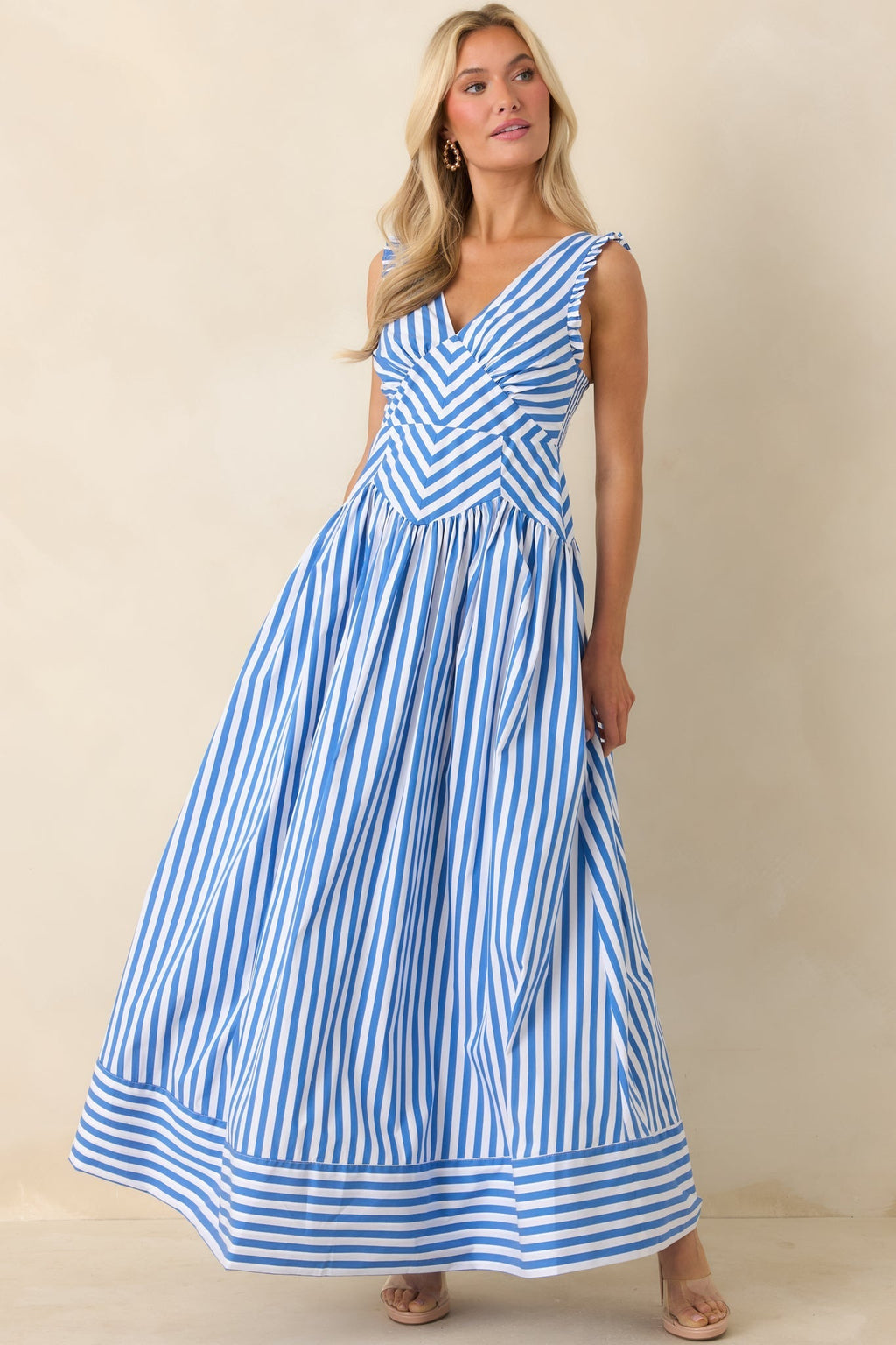 Women's It’s a Good Thing Blue Stripe Cotton Blend Sleeveless Maxi Dress | 70% Cotton 5