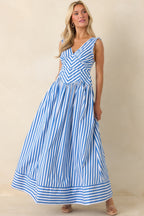 Women's It’s a Good Thing Blue Stripe Cotton Blend Sleeveless Maxi Dress | 70% Cotton 5