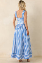Women's It’s a Good Thing Blue Stripe Cotton Blend Sleeveless Maxi Dress | 70% Cotton 7
