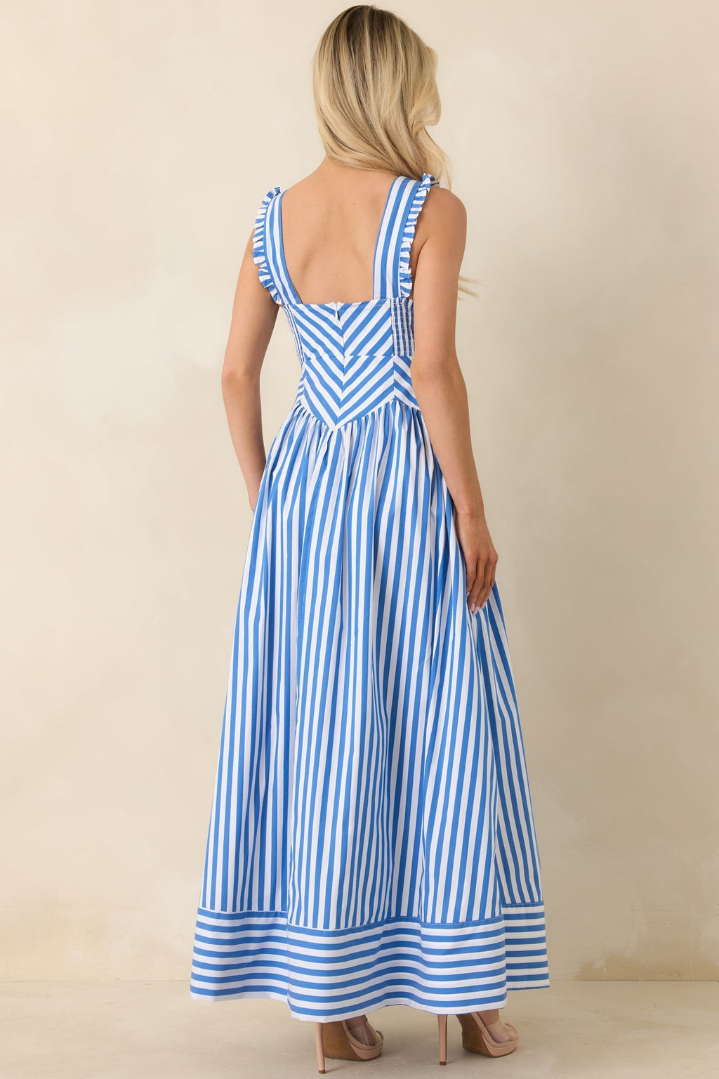 Women's It’s a Good Thing Blue Stripe Cotton Blend Sleeveless Maxi Dress | 70% Cotton 7