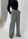 Women's Jinny Relaxed Buckle Tailored Pants Grey Pinstripe | Tailored pants in pinstripe print with buckle deta 0