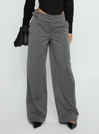 Women's Jinny Relaxed Buckle Tailored Pants Grey Pinstripe | Tailored pants in pinstripe print with buckle deta 1