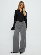 Women's Jinny Relaxed Buckle Tailored Pants Grey Pinstripe | Tailored pants in pinstripe print with buckle deta 2