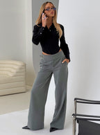 Women's Jinny Relaxed Buckle Tailored Pants Grey Pinstripe | Tailored pants in pinstripe print with buckle deta 7