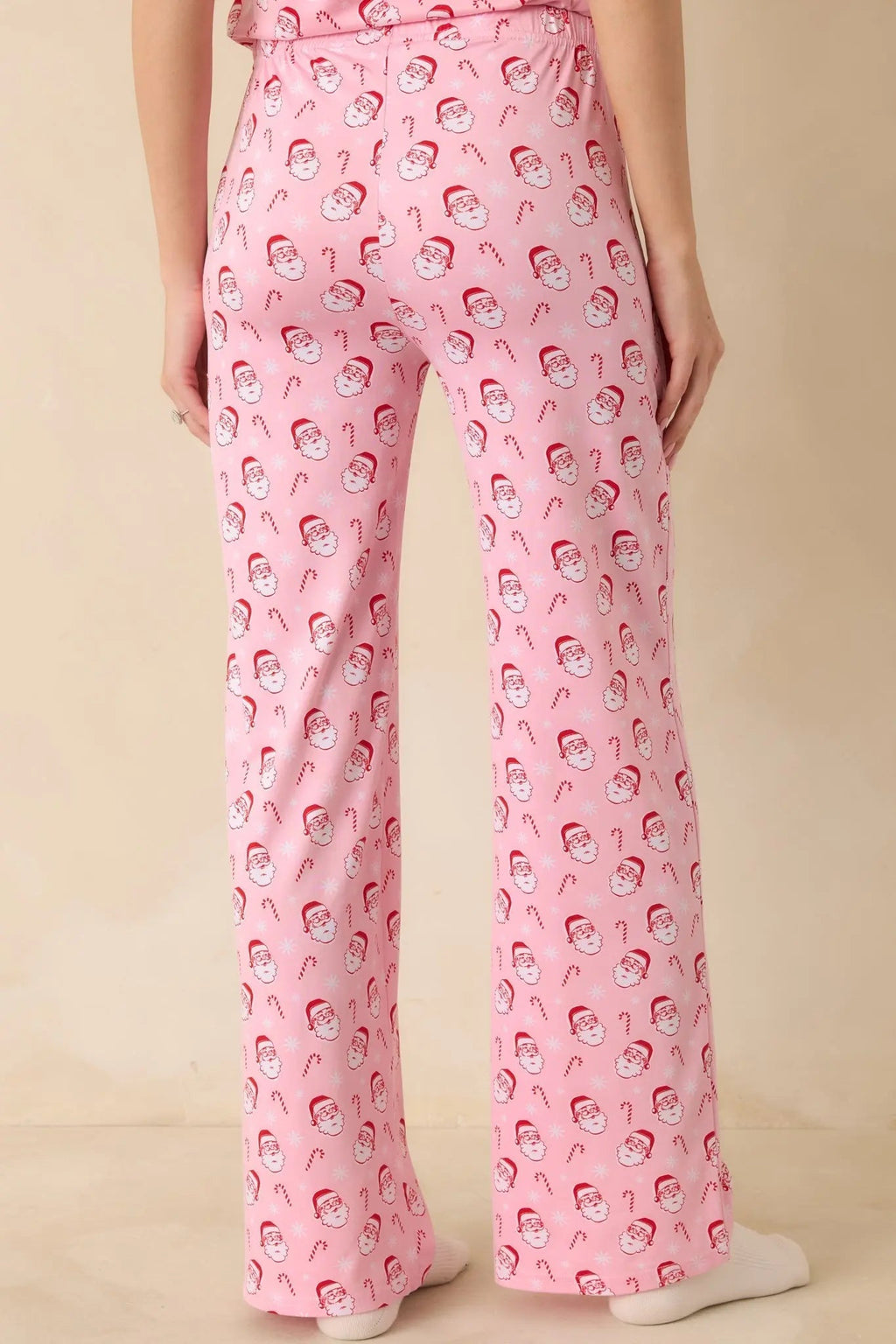 Women's Jolly Little Thing Light Pink Multi Santa Pajama Pants | 95% Polyester & 5% Spandex 4