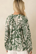 Women's Jungle Luxe Green Tropical Print Button Front Top | 80% Rayon 6