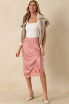 Women's Just Call Me Later Blush Pink Satin Lace Trim Midi Skirt | 100% Polyester 4