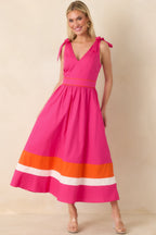 Women's Just Getting Started Fuchsia Pink & Orange Cotton Tie Strap Midi Dress | 100% Cotton Contrast: 100% Cotton 5