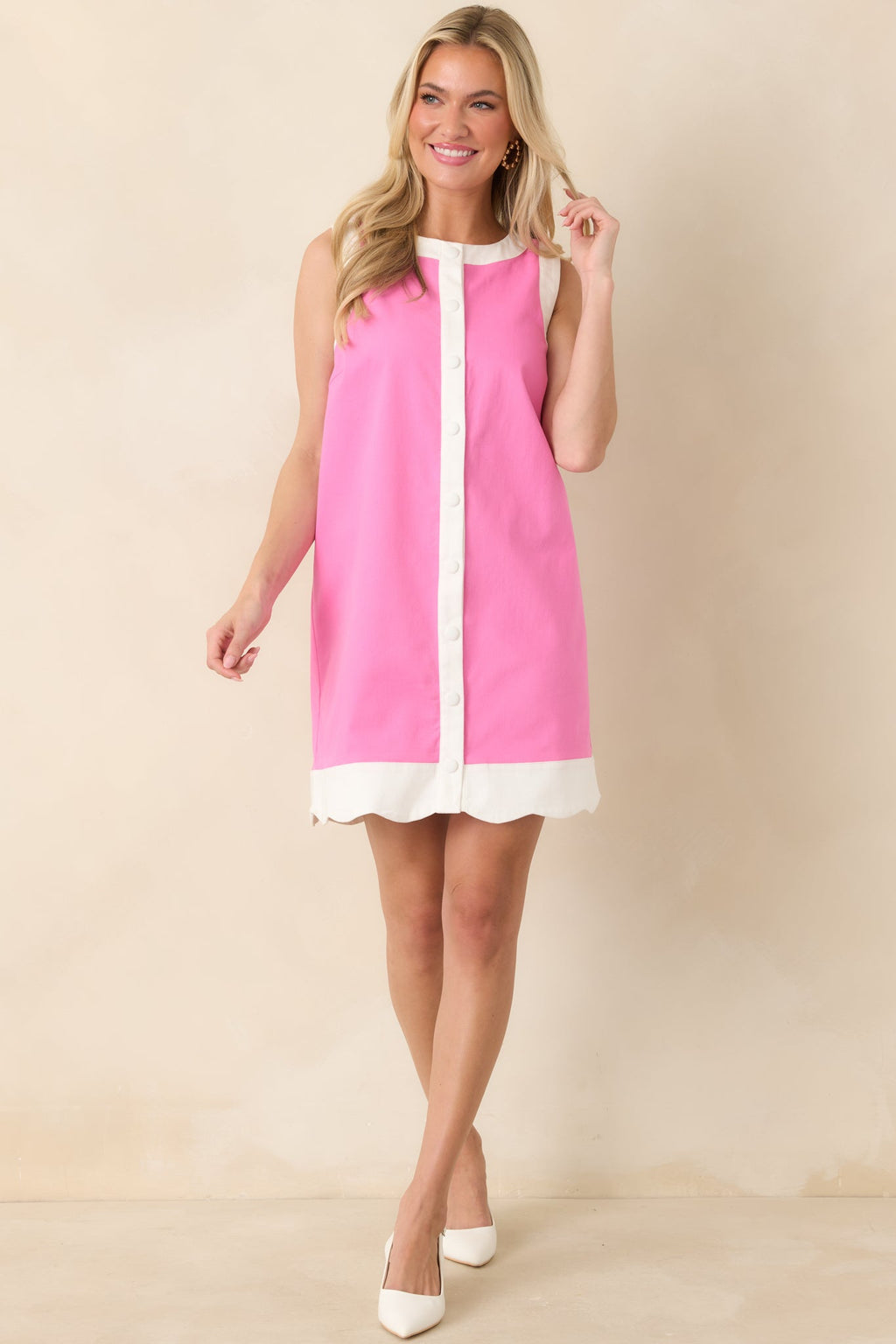 Women's Just Had To Pink Cotton Contrast Trim Sleeveless Mini Dress | 97% Cotton & 3% Spandex Contrast: 97% Cotton & 3%  0