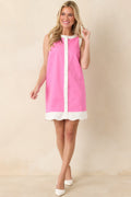 Women's Just Had To Pink Cotton Contrast Trim Sleeveless Mini Dress | 97% Cotton & 3% Spandex Contrast: 97% Cotton & 3%  0