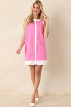 Women's Just Had To Pink Cotton Contrast Trim Sleeveless Mini Dress | 97% Cotton & 3% Spandex Contrast: 97% Cotton & 3%  0