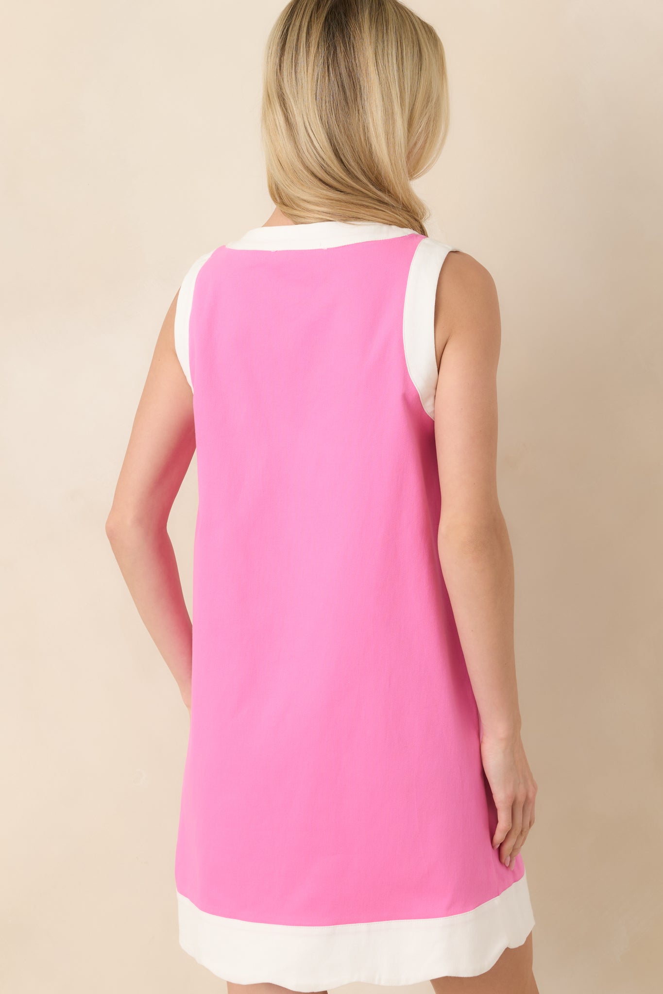 Women's Just Had To Pink Cotton Contrast Trim Sleeveless Mini Dress | 97% Cotton & 3% Spandex Contrast: 97% Cotton & 3%  5