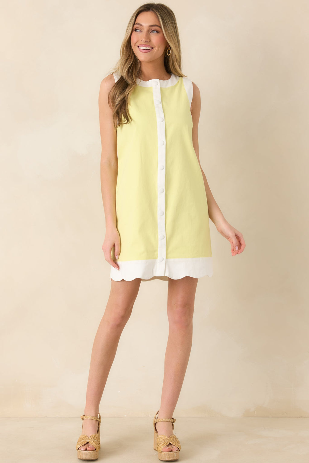 Women's Just Had To Yellow Cotton Contrast Trim Sleeveless Mini Dress | 97% Cotton & 3% Spandex Contrast: 97% Cotton & 3 3