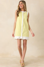 Women's Just Had To Yellow Cotton Contrast Trim Sleeveless Mini Dress | 97% Cotton & 3% Spandex Contrast: 97% Cotton & 3 4
