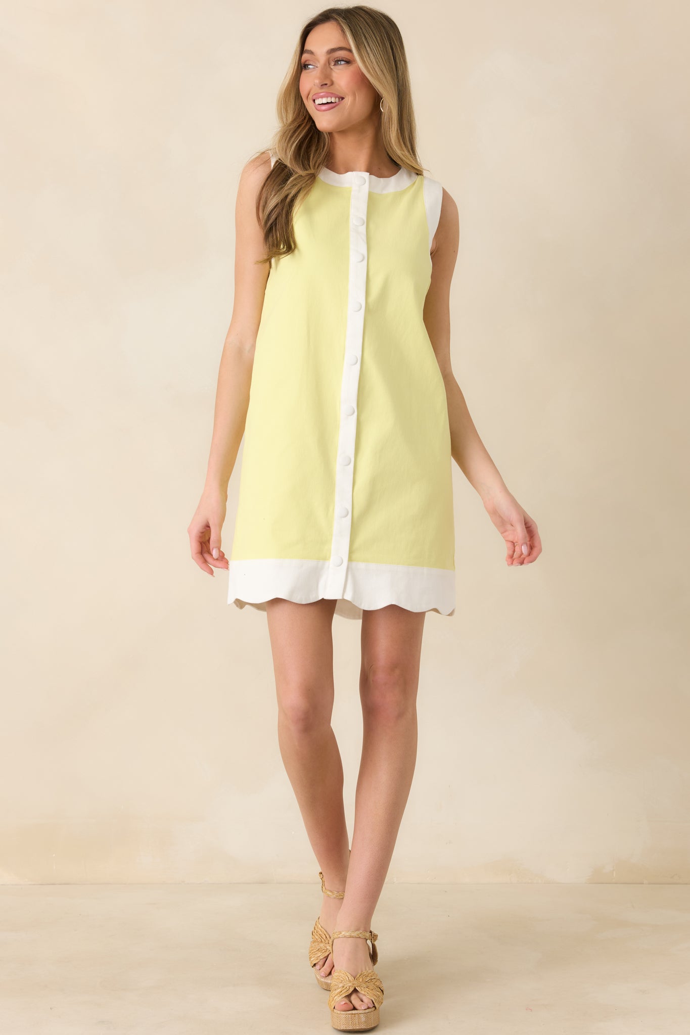 Women's Just Had To Yellow Cotton Contrast Trim Sleeveless Mini Dress | 97% Cotton & 3% Spandex Contrast: 97% Cotton & 3 4