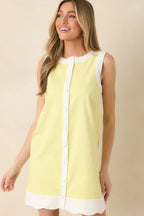 Women's Just Had To Yellow Cotton Contrast Trim Sleeveless Mini Dress | 97% Cotton & 3% Spandex Contrast: 97% Cotton & 3 5