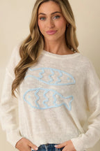 Women's Just Swimmingly Ivory Knit Fish Embroidered Sweater | 100% Acrylic 5