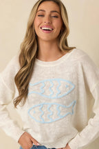 Women's Just Swimmingly Ivory Knit Fish Embroidered Sweater | 100% Acrylic 6