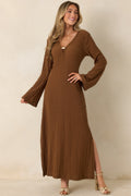 Women's Just a Hint of Glam Brown Textured Semi-Sheer Long Sleeve Maxi Dress | 95% Polyester & 5% Spandex 0