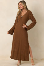 Women's Just a Hint of Glam Brown Textured Semi-Sheer Long Sleeve Maxi Dress | 95% Polyester & 5% Spandex 2
