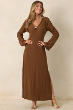 Women's Just a Hint of Glam Brown Textured Semi-Sheer Long Sleeve Maxi Dress | 95% Polyester & 5% Spandex 4