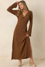 Women's Just a Hint of Glam Brown Textured Semi-Sheer Long Sleeve Maxi Dress | 95% Polyester & 5% Spandex 6