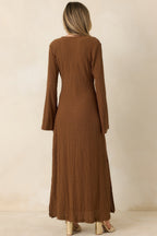 Women's Just a Hint of Glam Brown Textured Semi-Sheer Long Sleeve Maxi Dress | 95% Polyester & 5% Spandex 7