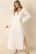 Women's Just a Hint of Glam Ivory Textured Semi-Sheer Long Sleeve Maxi Dress | 95% Polyester & 5% Spandex 0
