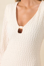 Women's Just a Hint of Glam Ivory Textured Semi-Sheer Long Sleeve Maxi Dress | 95% Polyester & 5% Spandex 1