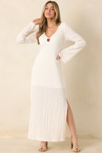 Women's Just a Hint of Glam Ivory Textured Semi-Sheer Long Sleeve Maxi Dress | 95% Polyester & 5% Spandex 2