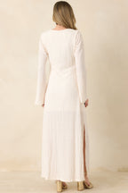 Women's Just a Hint of Glam Ivory Textured Semi-Sheer Long Sleeve Maxi Dress | 95% Polyester & 5% Spandex 7