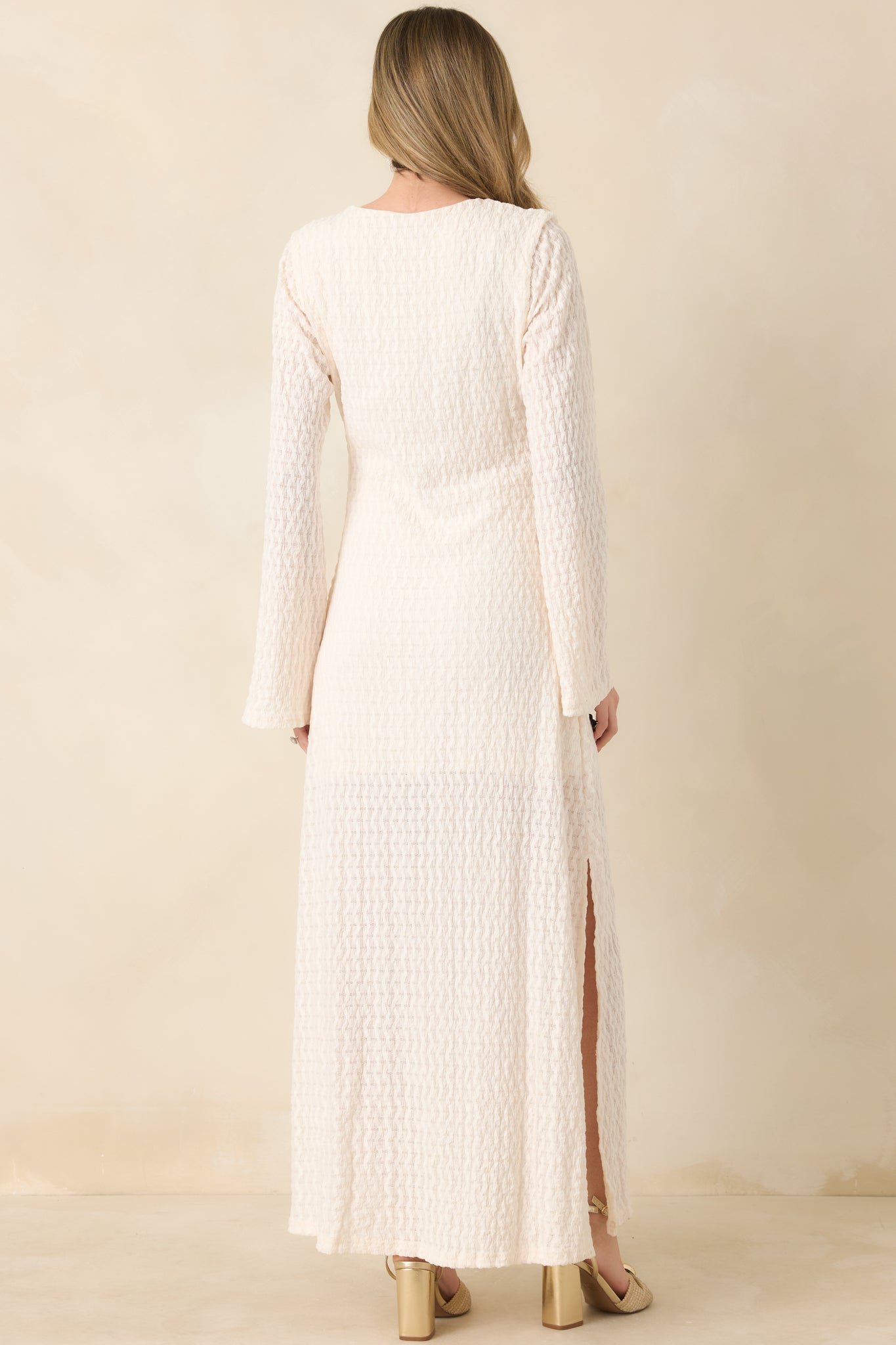 Women's Just a Hint of Glam Ivory Textured Semi-Sheer Long Sleeve Maxi Dress | 95% Polyester & 5% Spandex 7