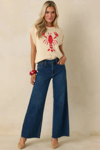 Women's Just a Pinch Ivory Multi Knit Sleeveless Lobster Sweater | 60% Cotton & 40% Acrylic 2