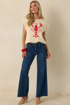 Women's Just a Pinch Ivory Multi Knit Sleeveless Lobster Sweater | 60% Cotton & 40% Acrylic 3