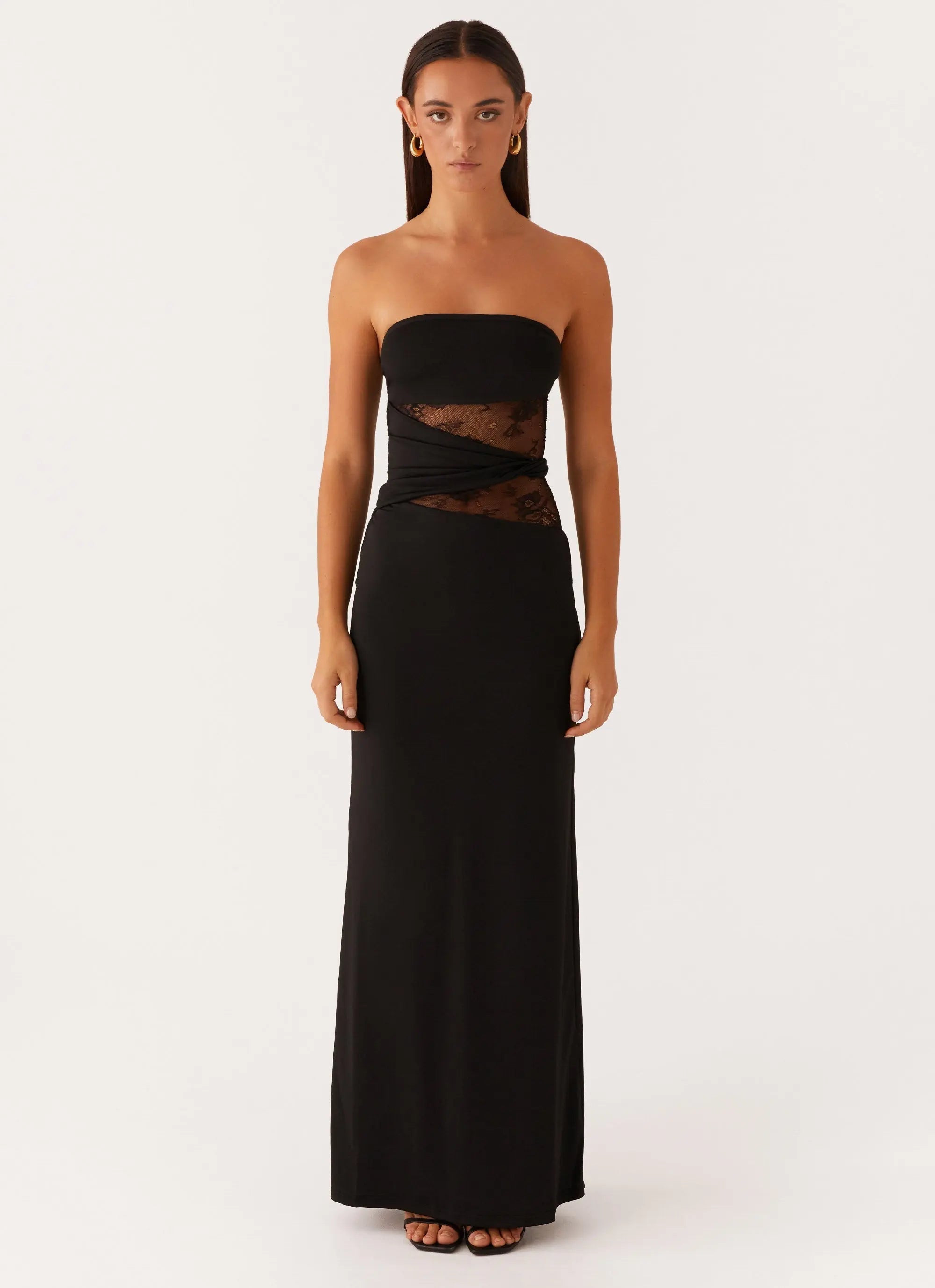 Women's Karma Collection | Black Maxi Dress with Twisted Waistband | Elegant Long Dress for Effortless Style - Women's | 1