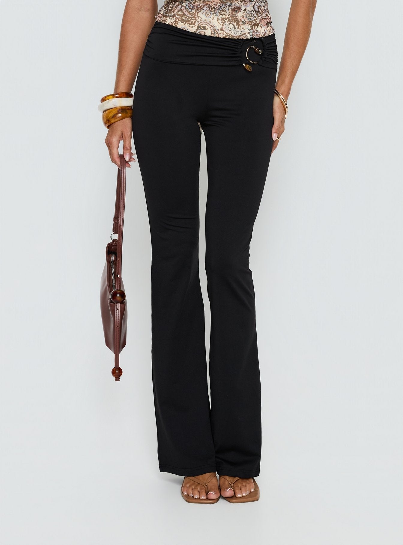 Women's Kataliah Foldover Flare Pants Black | Flared pants with foldover detail 0