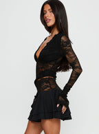 Women's Kecia Lace Waistband Mini Skirt Black | Mini skirt with lace waistband & mid-rise fit 3