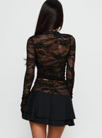 Women's Kecia Lace Waistband Mini Skirt Black | Mini skirt with lace waistband & mid-rise fit 4