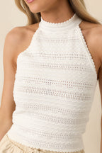 Women's Keep It Cute Ivory Textured Knit Halter Top | 78% Viscose & 22% Polyester 4
