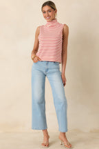 Women's Keep It In Line Red Stripe Mockneck Sleeveless Top | 95% Polyester & 5% Spandex 2