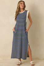 Women's Keep It Straight Navy Stripe Stretch Knit Maxi Dress | 100% Polyester 5