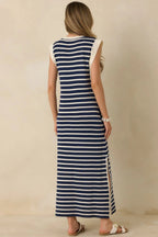 Women's Keep It Straight Navy Stripe Stretch Knit Maxi Dress | 100% Polyester 6