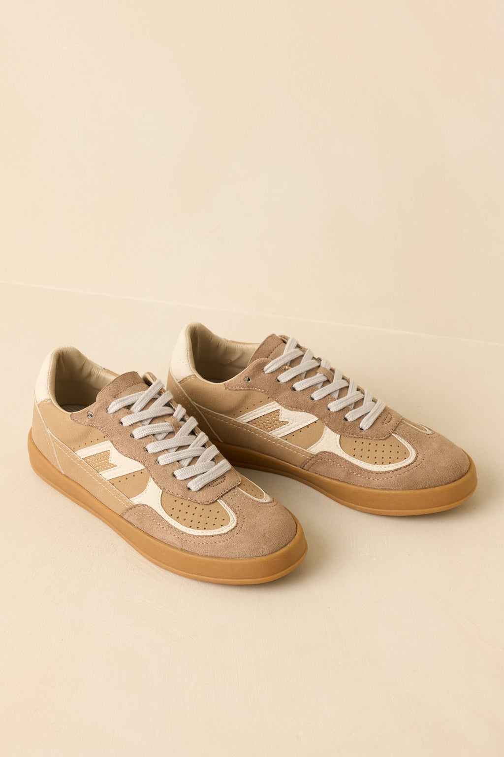 Women's Keep a Steady Pace Tan Faux Leather & Suede Lace Up Sneakers | All Man Made Materials 2