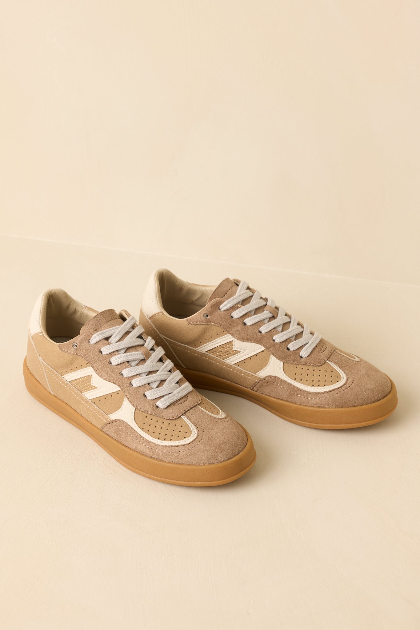 Women's Keep a Steady Pace Tan Faux Leather & Suede Lace Up Sneakers | All Man Made Materials 2